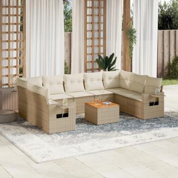 ARDEBO.de - 10-tlg. Garten-Sofagarnitur mit Kissen Beige Poly Rattan