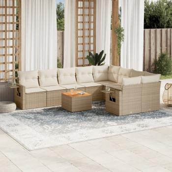 ARDEBO.de - 10-tlg. Garten-Sofagarnitur mit Kissen Beige Poly Rattan