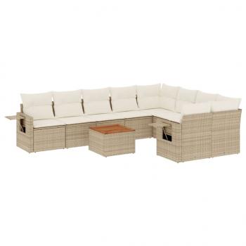 10-tlg. Garten-Sofagarnitur mit Kissen Beige Poly Rattan