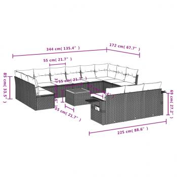 14-tlg. Garten-Sofagarnitur mit Kissen Schwarz Poly Rattan