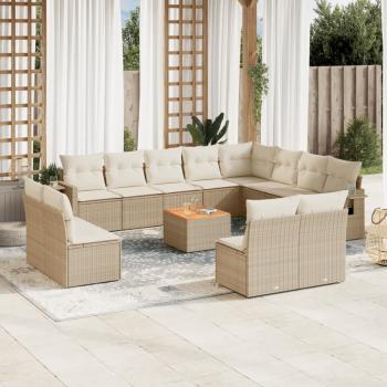 ARDEBO.de - 13-tlg. Garten-Sofagarnitur mit Kissen Beige Poly Rattan