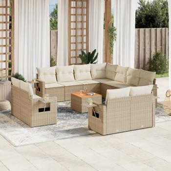 ARDEBO.de - 12-tlg. Garten-Sofagarnitur mit Kissen Beige Poly Rattan