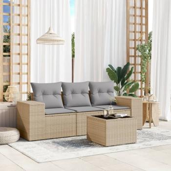 ARDEBO.de - 4-tlg. Garten-Sofagarnitur mit Kissen Beige Poly Rattan