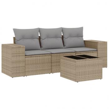 4-tlg. Garten-Sofagarnitur mit Kissen Beige Poly Rattan