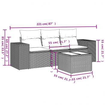 4-tlg. Garten-Sofagarnitur mit Kissen Beige Poly Rattan