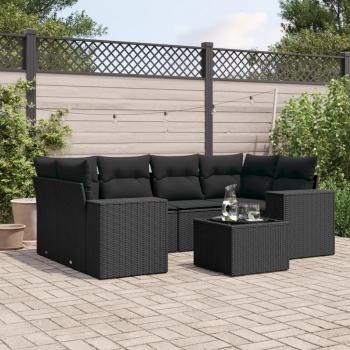 ARDEBO.de - 7-tlg. Garten-Sofagarnitur mit Kissen Schwarz Poly Rattan