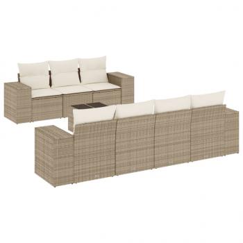 8-tlg. Garten-Sofagarnitur mit Kissen Beige Poly Rattan