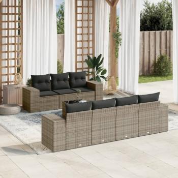 ARDEBO.de - 8-tlg. Garten-Sofagarnitur mit Kissen Grau Poly Rattan