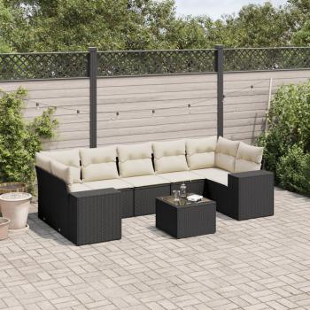 ARDEBO.de - 8-tlg. Garten-Sofagarnitur mit Kissen Schwarz Poly Rattan