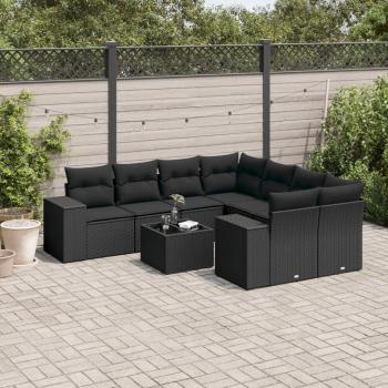 ARDEBO.de - 9-tlg. Garten-Sofagarnitur mit Kissen Schwarz Poly Rattan