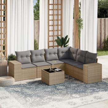 ARDEBO.de - 7-tlg. Garten-Sofagarnitur mit Kissen Beige Poly Rattan