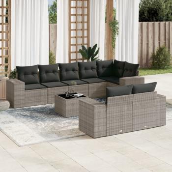 ARDEBO.de - 9-tlg. Garten-Sofagarnitur mit Kissen Grau Poly Rattan