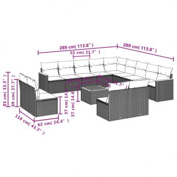 14-tlg. Garten-Sofagarnitur mit Kissen Grau Poly Rattan