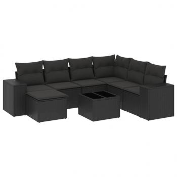 8-tlg. Garten-Sofagarnitur mit Kissen Schwarz Poly Rattan