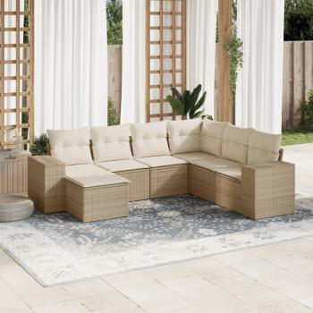 ARDEBO.de - 7-tlg. Garten-Sofagarnitur mit Kissen Beige Poly Rattan