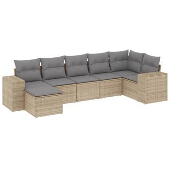 7-tlg. Garten-Sofagarnitur mit Kissen Beige Poly Rattan