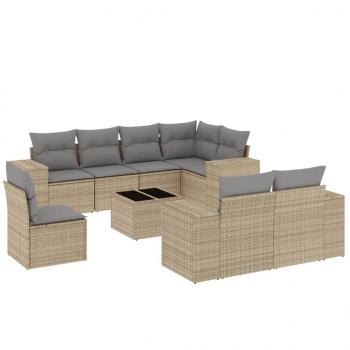 9-tlg. Garten-Sofagarnitur mit Kissen Beige Poly Rattan