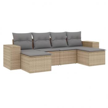 6-tlg. Garten-Sofagarnitur mit Kissen Beige Poly Rattan