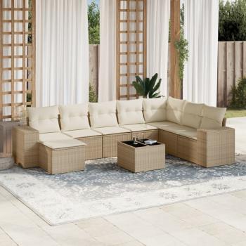 ARDEBO.de - 9-tlg. Garten-Sofagarnitur mit Kissen Beige Poly Rattan