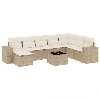 9-tlg. Garten-Sofagarnitur mit Kissen Beige Poly Rattan