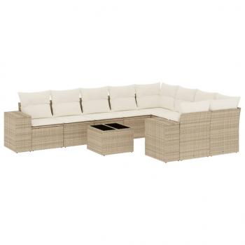 10-tlg. Garten-Sofagarnitur mit Kissen Beige Poly Rattan