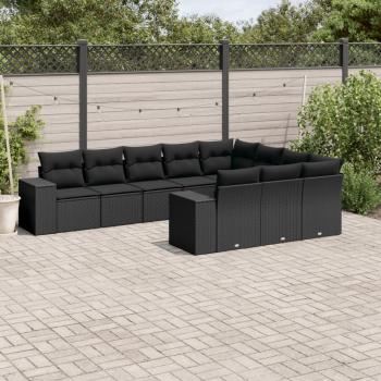 ARDEBO.de - 10-tlg. Garten-Sofagarnitur mit Kissen Schwarz Poly Rattan