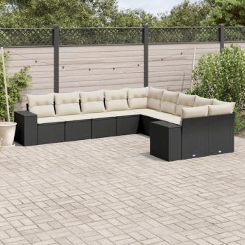 ARDEBO.de - 10-tlg. Garten-Sofagarnitur mit Kissen Schwarz Poly Rattan