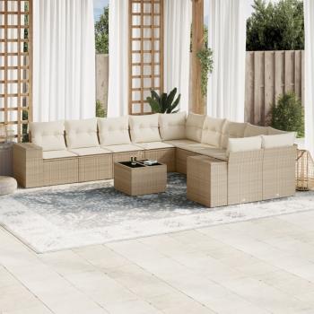 ARDEBO.de - 11-tlg. Garten-Sofagarnitur mit Kissen Beige Poly Rattan