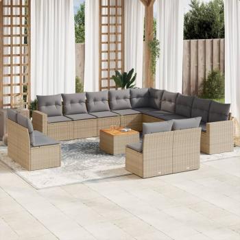 ARDEBO.de - 14-tlg. Garten-Sofagarnitur mit Kissen Beige Poly Rattan