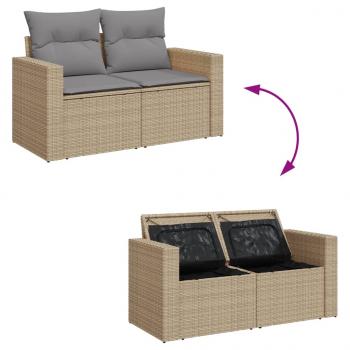 14-tlg. Garten-Sofagarnitur mit Kissen Beige Poly Rattan