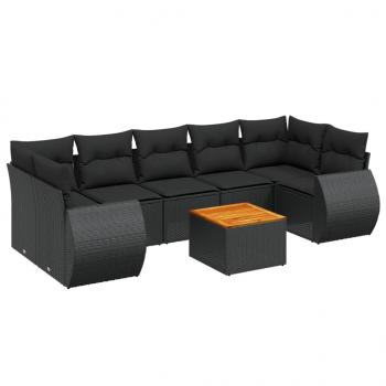 8-tlg. Garten-Sofagarnitur mit Kissen Schwarz Poly Rattan