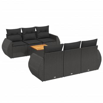 7-tlg. Garten-Sofagarnitur mit Kissen Schwarz Poly Rattan