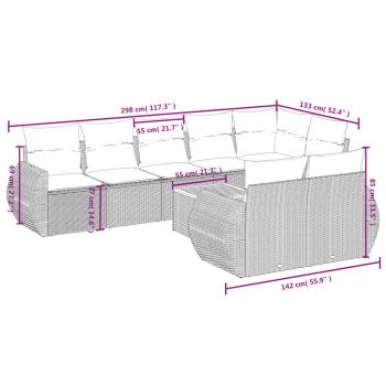 9-tlg. Garten-Sofagarnitur mit Kissen Grau Poly Rattan