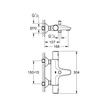 GROHE Precision Start Thermostat-Wannenbatterie, 1/2", EcoButton, matte black (345982430)