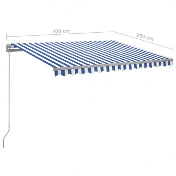 Markise Automatisch mit LED & Windsensor 3x2,5 cm Blau & Weiß