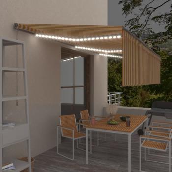 ARDEBO.de - Markise Manuell Einziehbar mit Rollo & LED 6x3 m Gelb & Weiß