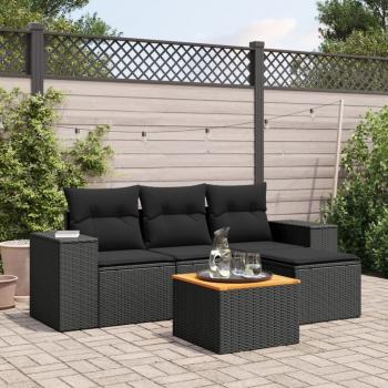 ARDEBO.de - 5-tlg. Garten-Sofagarnitur mit Kissen Schwarz Poly Rattan