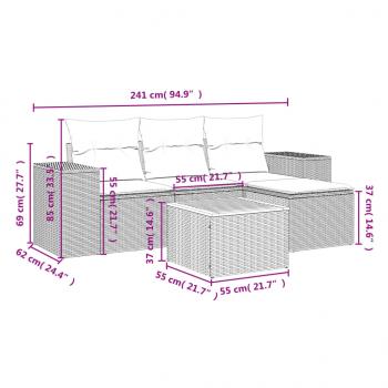 5-tlg. Garten-Sofagarnitur mit Kissen Schwarz Poly Rattan