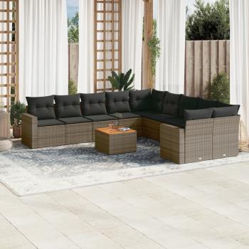 ARDEBO.de - 11-tlg. Garten-Sofagarnitur mit Kissen Grau Poly Rattan