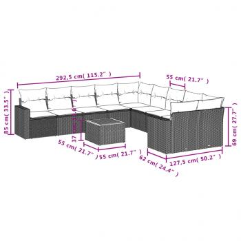 11-tlg. Garten-Sofagarnitur mit Kissen Grau Poly Rattan