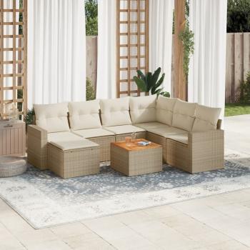 ARDEBO.de - 8-tlg. Garten-Sofagarnitur mit Kissen Beige Poly Rattan