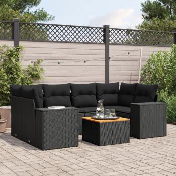 ARDEBO.de - 7-tlg. Garten-Sofagarnitur mit Kissen Schwarz Poly Rattan