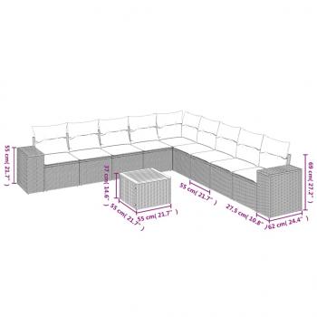 10-tlg. Garten-Sofagarnitur mit Kissen Schwarz Poly Rattan