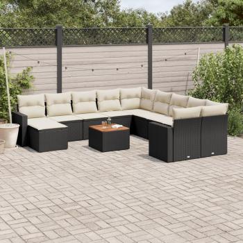 ARDEBO.de - 12-tlg. Garten-Sofagarnitur mit Kissen Schwarz Poly Rattan