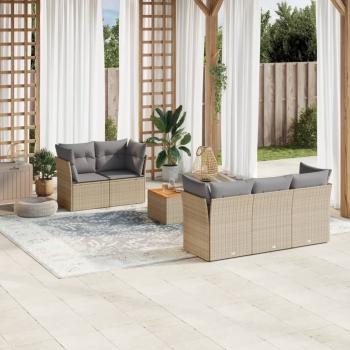 ARDEBO.de - 6-tlg. Garten-Sofagarnitur mit Kissen Beige Poly Rattan