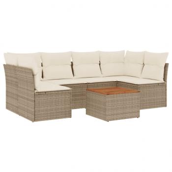 7-tlg. Garten-Sofagarnitur mit Kissen Beige Poly Rattan