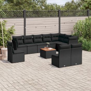 ARDEBO.de - 11-tlg. Garten-Sofagarnitur mit Kissen Schwarz Poly Rattan