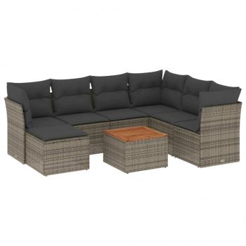 8-tlg. Garten-Sofagarnitur mit Kissen Grau Poly Rattan