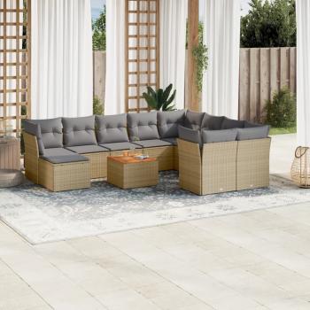 ARDEBO.de - 11-tlg. Garten-Sofagarnitur mit Kissen Beige Poly Rattan