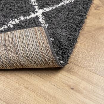 Teppich Shaggy Hochflor Modern Schwarz und Creme 120x170 cm